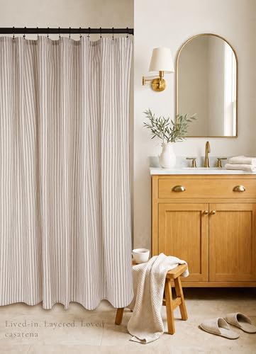 Farmhouse Striped Shower Curtain Set, Linen Blend Fabric with Detachable Polyester Liner, Breathable & Machine Washable, Rustic Taupe for Bathroom Decor Standard 72" W x 72" L - Hooks Not Included