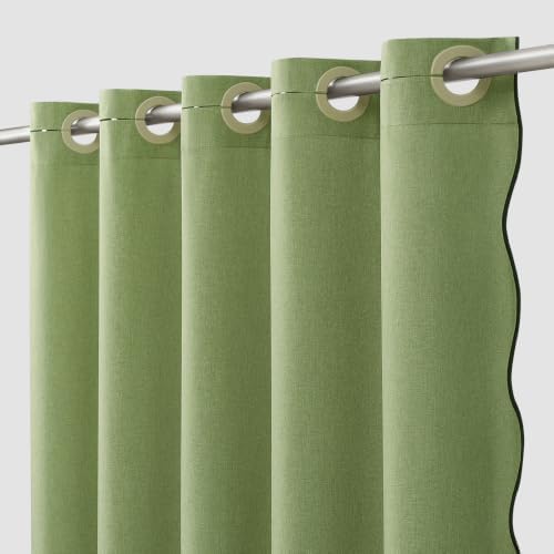 Furlinic Stall Scalloped Shower Curtain No Hook Waterproof Sage Green 48x75