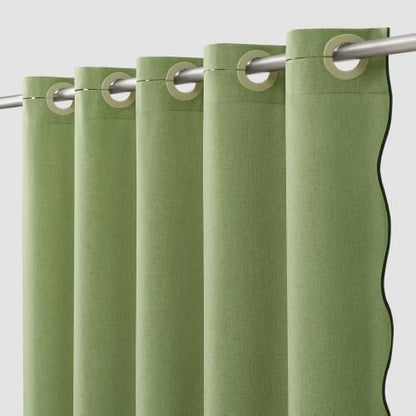 Furlinic Stall Scalloped Shower Curtain No Hook Waterproof Sage Green 48x75