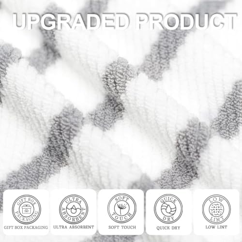 VOOVA & MOVAS Bath Towels 4PC, 100% Cotton, 30x56 in, Gray White Stripe