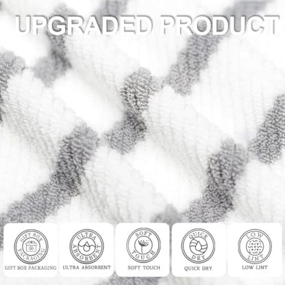 VOOVA & MOVAS Bath Towels 4PC, 100% Cotton, 30x56 in, Gray White Stripe