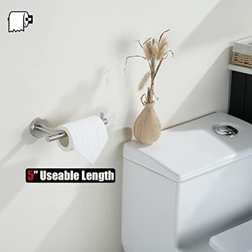 JQK Toilet Paper Holder, 5 Inch 304 Stainless Steel Thick 0.8mm Tissue Paper Dispenser for Bathroom, Hold Mega Rolls, Brushed Nickel Wall Mount, TPH100-BN