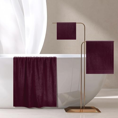 MyOwn Ultra Soft 3 Pack Cotton Towel Set, Contains a Bath Towels 28x55 inch, a Hand Towels 16x24 inch & a Wash Coths 12x12 inch, Ideal Everyday use, Compact & Lightweight - Burgundy