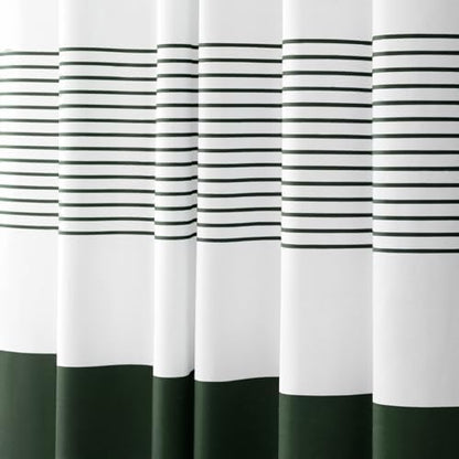 Dark Green Boho Cotton Striped Shower Curtain with Tassel 72"W X 72"L