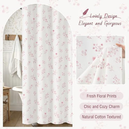 Pink Floral Farmhouse Vintage Cotton Shower Curtain French Country 72Wx72H