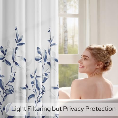 HOMEIDEAS Blue and White Botanical Shower Curtain 72×78 Inches