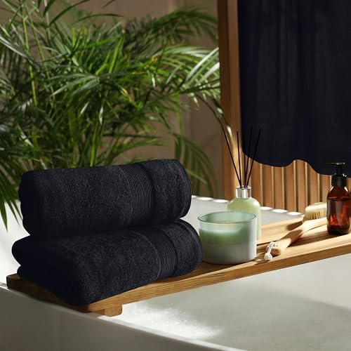 Belizzi Home 4 Pack Bath Towel Set 27x54, 100% Ring Spun Cotton, Ultra Soft Highly Absorbent Machine Washable Hotel Spa Quality Bath Towels for Bathroom, 4 Bath Towels - Black