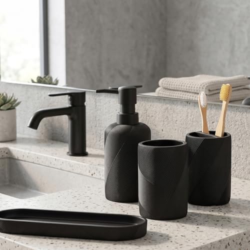 Bathroom Accessories Set, Bathroom Organizer Countertop, Matte Black, 4 PCS