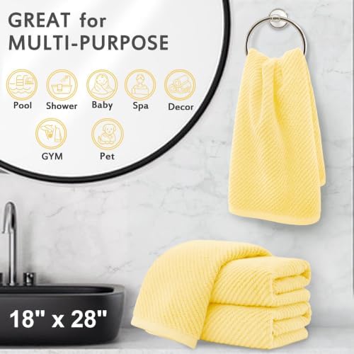 VOOVA & MOVAS Bathroom Hand Towels 4PC, 100% Cotton, 18x28 in, Yellow