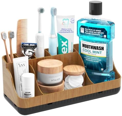 Bathroom Counter Organizer and Storage, 7 Slots Detachable Toothbrush Holders for Bathrooms, Anti-Slip Electric Toothbrush and Toothpaste Holder Countertop