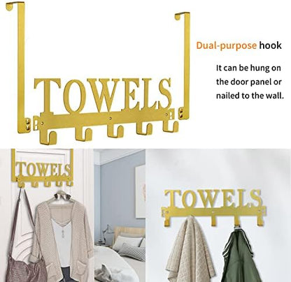 Over The Door Hooks, Towel Holder for Bathroom, Door Mount Towel Rack Towel Hooks for Bedroom Kitchen Pool Beach Towels Bathrobe Wall Mount Hang On The Door Cabinet Cupboard Metal Sandblasted (Gold)