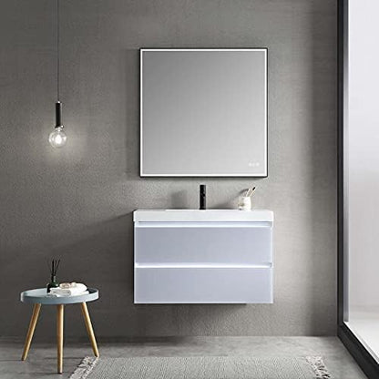 Blossom 36 inch LED Lighted Bathroom Vanity with Acrylic Sink | Wall Mounted Vanity with Dimmable LED Lights | Modern Floating Design for Bathrooms | 36" w/Acrylic Sink, Light Grey