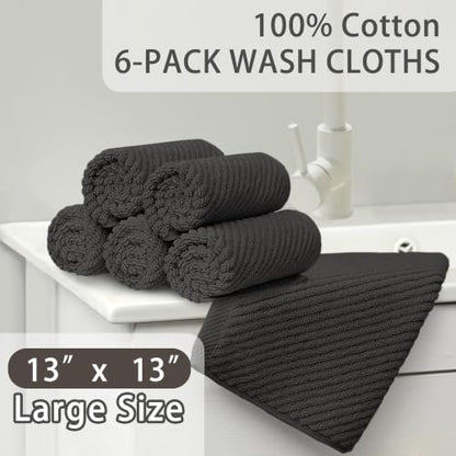 VOOVA & MOVAS Washcloths 6PC, 100% Cotton, 13x13 in, Dark Gray