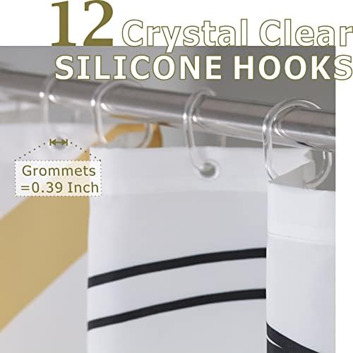 Abstract Face Shower Curtain Set with Hooks: 72’’x72’’ Black & Gold Minimalist Line Art Waterproof Washable Weighted Bath Curtain, Modern Bathroom Decor