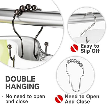 Bathway Shower Curtain Hooks Bronze Shower Curtain Rings Rust Proof Double Hook Shower Curtain Hooks, 12 Pcs Shower Hooks for Shower Curtain, Shower Rings for Curtain Bathroom, Metal Shower Rod Hooks