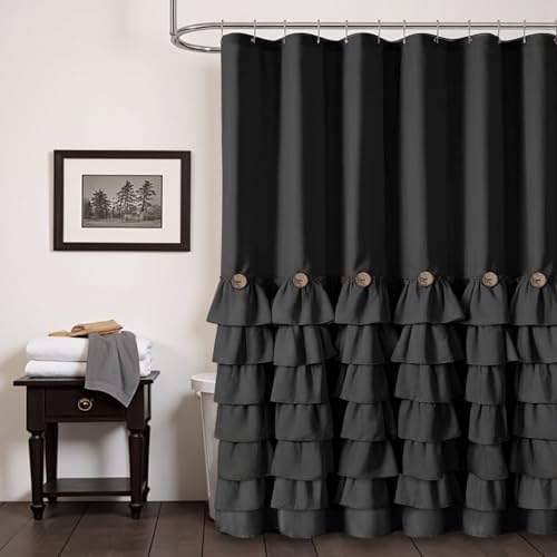 Ruffle Farmhouse Shower Curtain, Black Vintage Shower Curtains for Bathroom Fabric Cute Rustic Cloth, 72" W X 72" L Inch