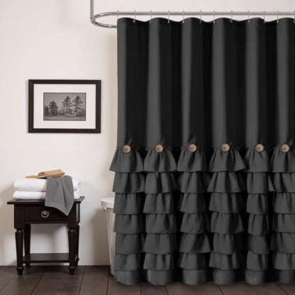 Ruffle Farmhouse Shower Curtain, Black Vintage Shower Curtains for Bathroom Fabric Cute Rustic Cloth, 72" W X 84" L Inch