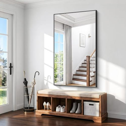 BONEWEI Bathroom Mirror,66x40 inch Large Wall Mirror for Bathroom Wall Mounted Black Rectangle Corner Mirrors,Black Bathroom Mirror for Living Room,Farmhouse,Bedroom Entryway,Horizontal/Vertical