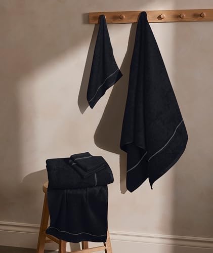 MyOwn Ultra Soft 6 Pack Cotton Towel Set, Contains 2 Bath Towels 28x55 inch, 2 Hand Towels 16x24 inch & 2 Wash Coths 12x12 inch, Ideal Everyday use, Compact & Lightweight - Black