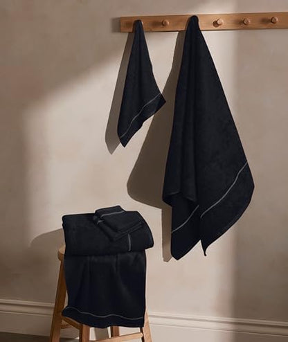 MyOwn Ultra Soft 6 Pack Cotton Towel Set, Contains 2 Bath Towels 28x55 inch, 2 Hand Towels 16x24 inch & 2 Wash Coths 12x12 inch, Ideal Everyday use, Compact & Lightweight - Black