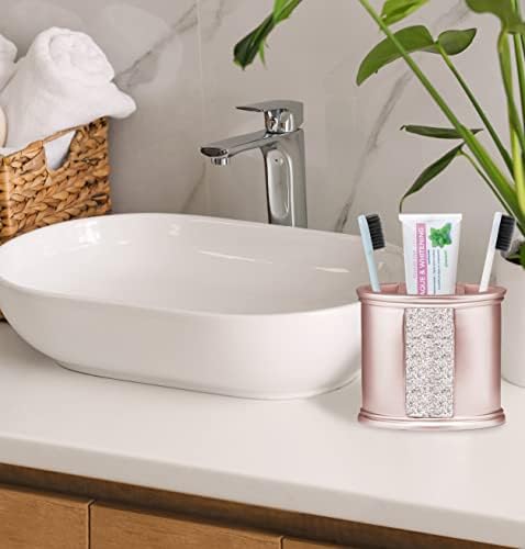 Zahari Home 4pc Sinatra Stylish Bathroom Accessories Set Liquid Soap Dispenser, Tumbler, Tooth Brush Holder and Soap Dish Modern Classic Luxury Decor Bling Mosaic Glass Blush Bathroom Accessories