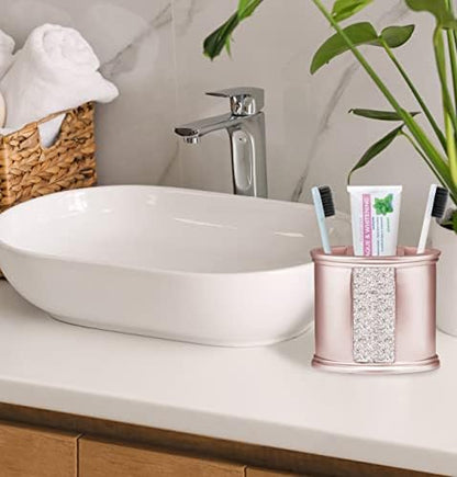 Zahari Home 4pc Sinatra Stylish Bathroom Accessories Set Liquid Soap Dispenser, Tumbler, Tooth Brush Holder and Soap Dish Modern Classic Luxury Decor Bling Mosaic Glass Blush Bathroom Accessories