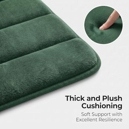 2 Piece Memory Foam Bath Mat Set, Extra Soft Absorbent Bathroom Rugs with U-Shaped Toilet Rug, Non-Slip Backing, Machine Washable, 24x16 + 20x20 U-Shaped, Dark Green