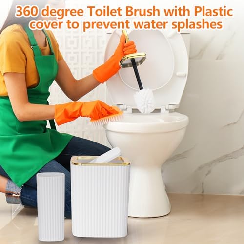 9 PCS White Bathroom Accessories Set with Trash Can Bathroom Accessory