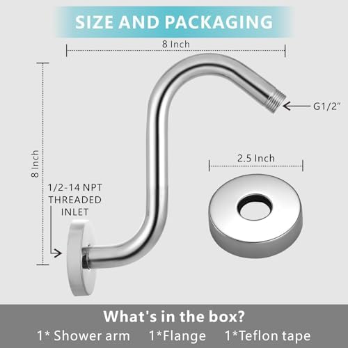 Shower Extension Arm With Flange, 8 Inch, Chrome