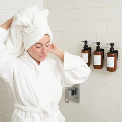 Stylish Shampoo & Conditioner Dispenser Set of 3 - Wall Mount, Drill Free
