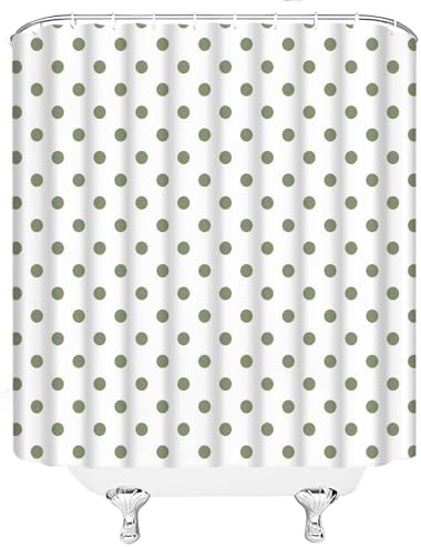 Polka Dot Shower Curtain Sage Green White Retro Spot Vintage Fabric Decorative Bathroom Curtains with Hooks,70" Wx70 H
