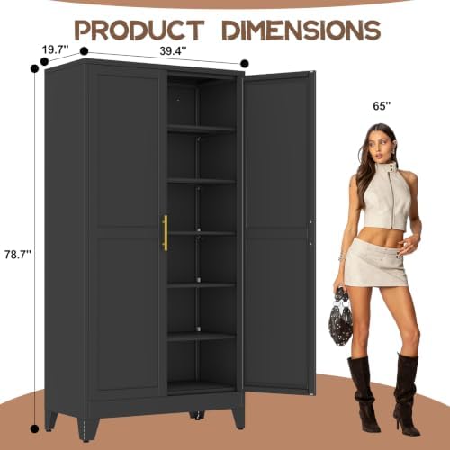 winiowa 78.7" Tall Metal Pantry Cabinet, Kitchen Storage Organizer, Black