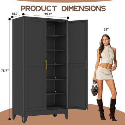winiowa 78.7" Tall Metal Pantry Cabinet, Kitchen Storage Organizer, Black