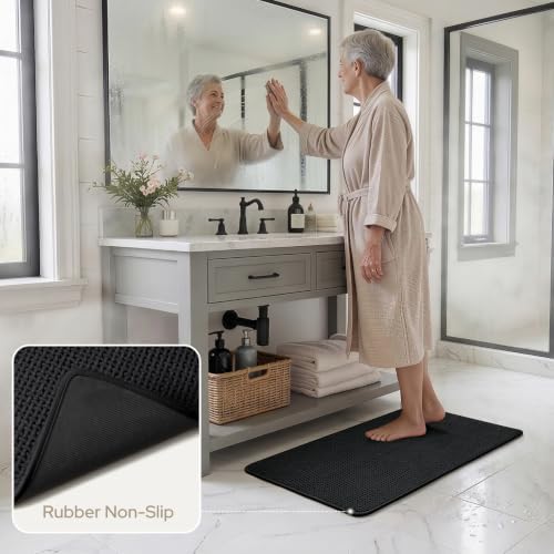 HOMEIDEAS Bathroom Rugs Set 2 Piece Thin Non Slip, Black 17"x24"+20"x32"
