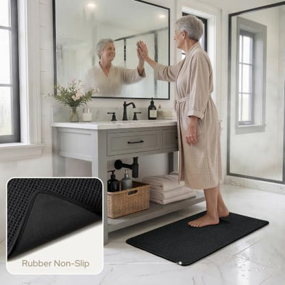 HOMEIDEAS Bathroom Rugs Set 2 Piece Thin Non Slip, Black 17"x24"+20"x32"