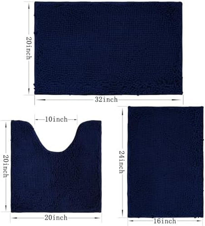 Bathroom Rugs Sets 3 Piece Non Slip,Bath Rugs with PVC Backing Bath Carpet,Bathroom Rug Washable,Absorbent,Plush Carpet Mats,Bath Mats for Bedroom, Kitchen,Tub,Home Decor (Navy)