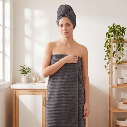 REDKISS Charcoal Gray Bath Towels Set 6 Piece - Microfiber Bathroom Towels of 6 Large, Highly Absorbent Bath Towel, Soft Shower Towel for Bathroom, 2 Bath Sheet 2 Hand Towel 2 Washcloths