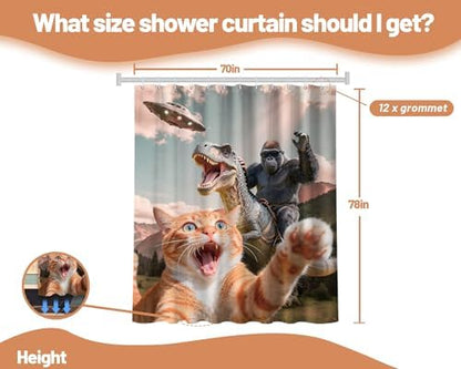 Extra Tall Shower Curtain XL Fun Cat Dinosaur, 70 x 78 Inchs