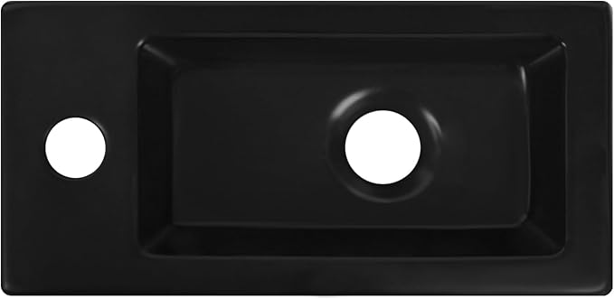 Small Bathroom Sink DeerValley, 15"x7" Mini Rectangle Wall Mount Vessel Sink for Bathroom Powder Room Cloakroom, Floating Space Saving Design, Easy to Clean Matte Black Ceramic Wash Basin (Left Hand)