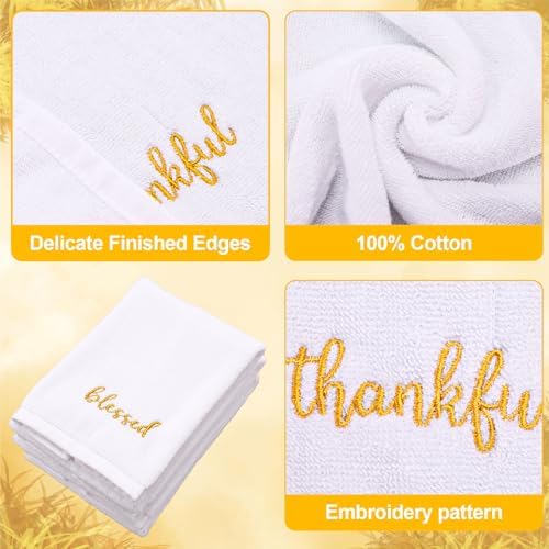 JarThenaAMCS 3Pcs Fall Bathroom Decor Hand Towels Autumn Thanksgiving Cotton Embroidered Towel White Gold Absorbent Bath Towel for Farmhouse Kitchen Hand Drying Cleaning Cooking, 29.5 x 13.7 Inch
