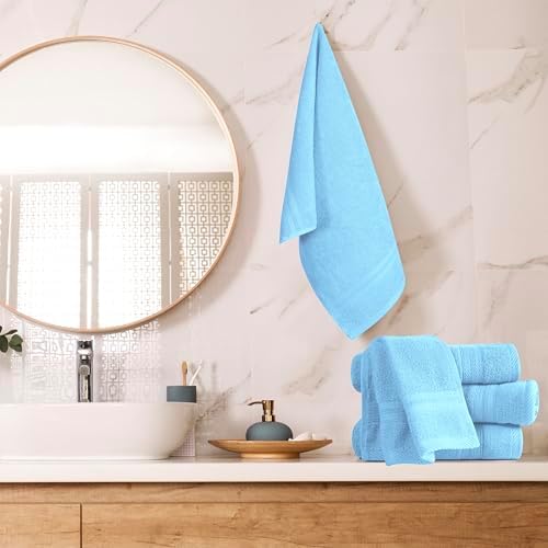 BOUTIQUO Ultra Soft 6-Piece Hand Towel Set 16x28-100% Ringspun Cotton - Durable & Highly Absorbent Hand Towels - Ideal for use in Bathroom, Kitchen, Gym, Spa & General Cleaning - Sky Blue
