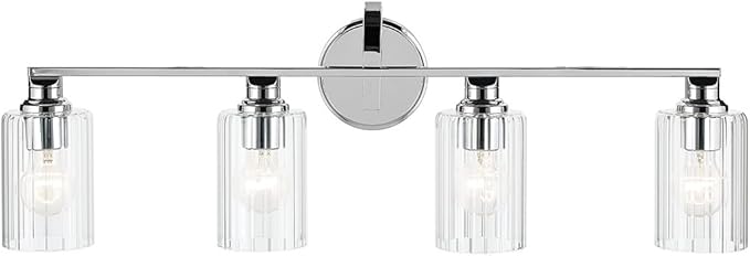 Kichler Gioe 32.25" 4-Light Vanity Light with Clear Fluted Glass in Chrome, Damp Rated, for Bathroom, Powder Room, Over a Mirror, (32.25" W x 10.5" H), 55227CHFLU