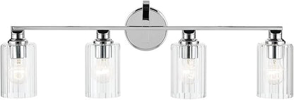 Kichler Gioe 32.25" 4-Light Vanity Light with Clear Fluted Glass in Chrome, Damp Rated, for Bathroom, Powder Room, Over a Mirror, (32.25" W x 10.5" H), 55227CHFLU