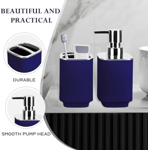 Navy Blue Bathroom Accessories, Soap Dispenser and Toothbrush Holder Set