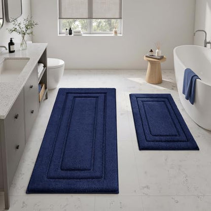 HOMEIDEAS Bathroom Rugs Sets 2 Piece, Soft Extra Long Bath Mat Navy Blue