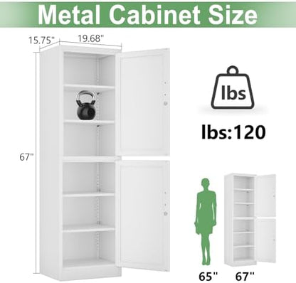 Ckzbx Metal Locker Tall Narrow Storage Cabinet, 67" H Locking Tool File Cabinets Snack Locker Organizer for School Classroom,Bedroom,Gym Home Office,Entryway and Hallway (20" W 2Door White)