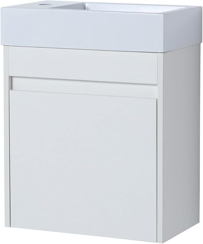 Henf Wall Mount 18 Inch Bathroom Vanity W/Sink Combo for Small Space, Modern Design Vanity Cabinet Gel Basin Countertop, Float Mounting Design Cabinet Set with Single Soft Close Doors(Without Faucet)