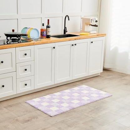 CozeCube Lavender Checkered Bath Mat 32"x20" Non Slip Washable Rug