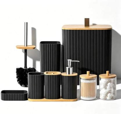 Black Bathroom Set Bathroom Accessories Set Complete with Trash Can-9PCS