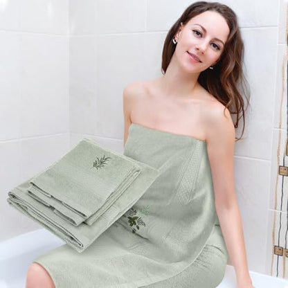 3 Pcs Eucalyptus Leaves Bathroom Towel Set, Embroidered Decor